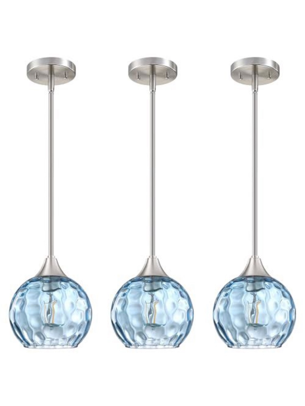 Blue Glass Pendant Light Trio - Modern Hanging Lamp